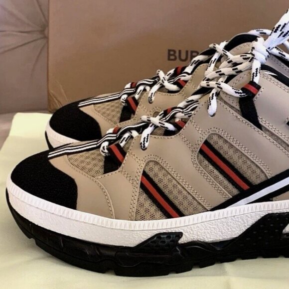 BURBERRY MEN UNION RS5 MIX TECH STRIPE LOW TOP SNEAKERS, BEIGE, SZ 40 - NIB $750 - Picture 8 of 16